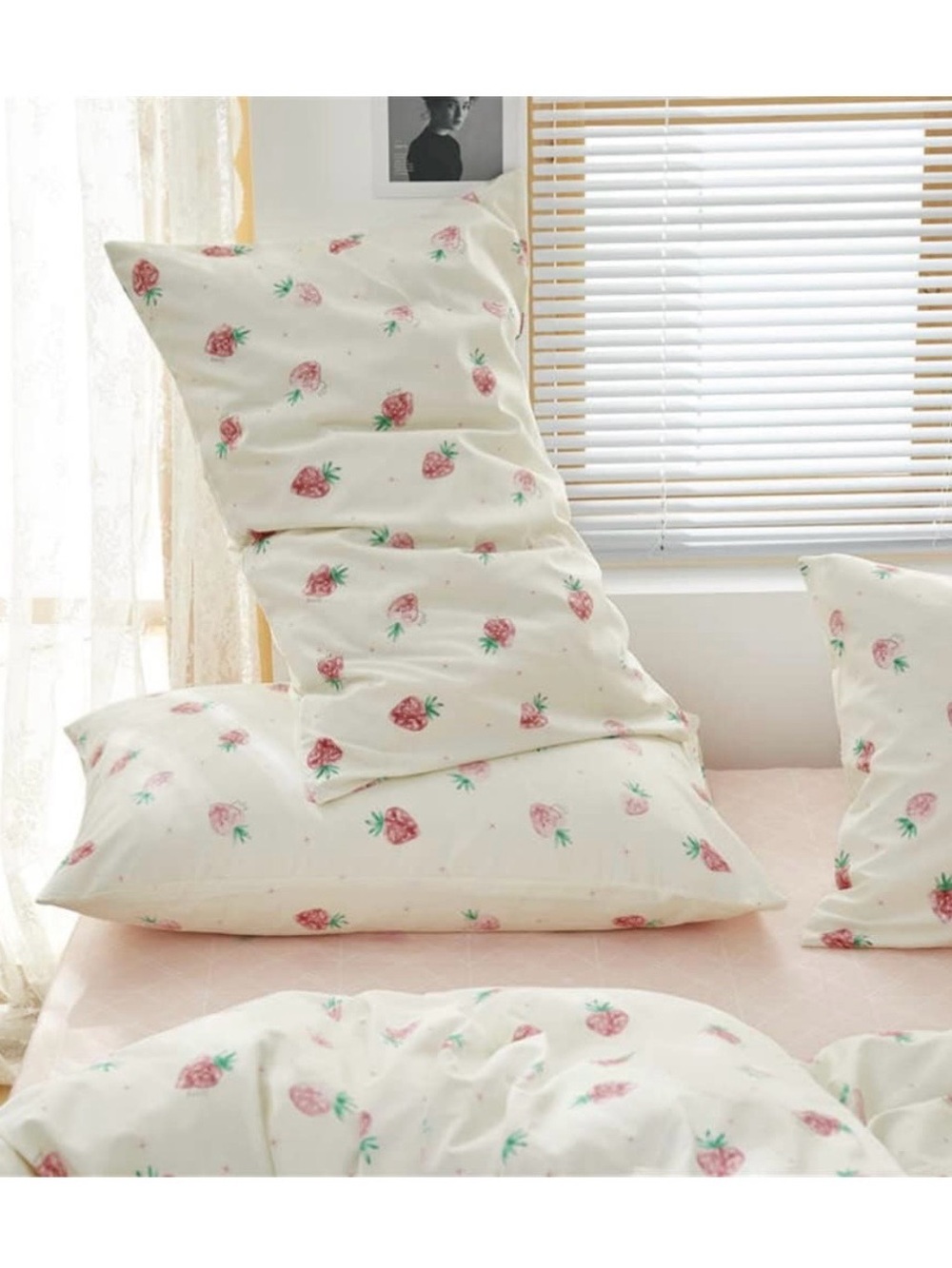 100% Cotton Queen Strawberry Print Cotton Bedding Duvet Cover Set-EUC - Picture 4 of 11
